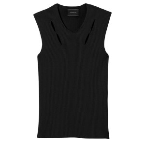 Black Longchamp Knitted Top Women's Vest | 06197-TFKN