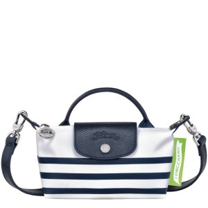 Navy / White Longchamp Le Pliage Collection Women's Pouches | 73168-GZMN