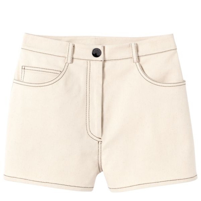 Beige Longchamp Gabardine Women's Shorts | 02571-ITGA