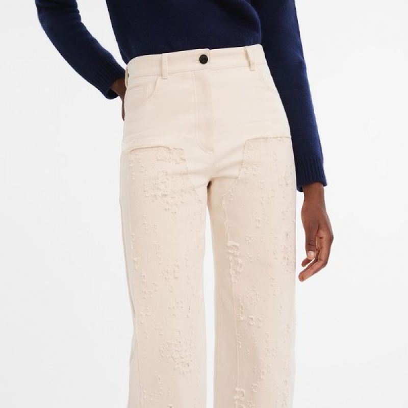 Beige Longchamp Gabardine Women's Trousers | 57104-MKUY