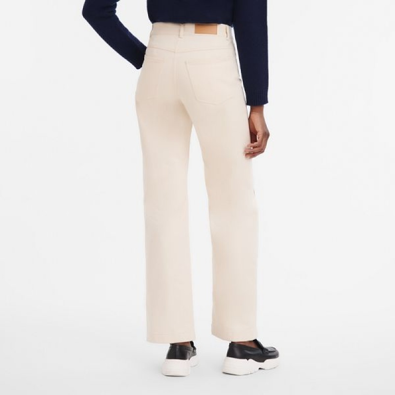 Beige Longchamp Gabardine Women's Trousers | 57104-MKUY