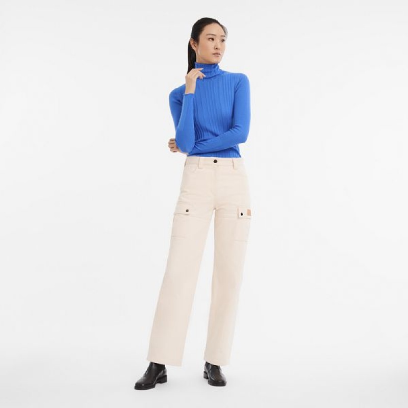 Beige Longchamp Gabardine Women's Trousers | 59402-IXAR