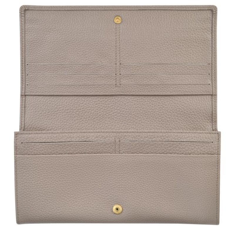 Beige Longchamp Le Foulonne Continental Women's Wallets | 67145-RJNZ