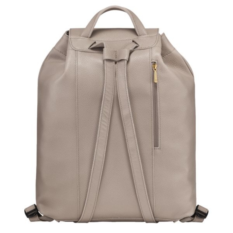 Beige Longchamp Le Foulonne Women's Backpacks | 52986-TGEX