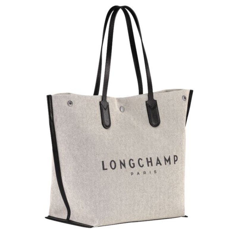 Beige / Black Longchamp Roseau L Men's Tote Bags | 84560-ADJG