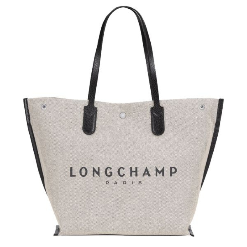 Beige / Black Longchamp Roseau L Men\'s Tote Bags | 84560-ADJG