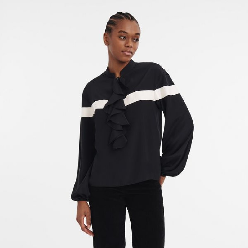 Black Longchamp Crepe Women's Blouse | 73985-FRDC