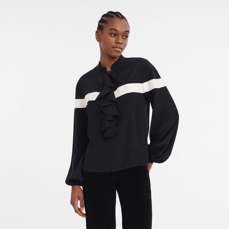 Black Longchamp Crepe Women's Blouse | 73985-FRDC