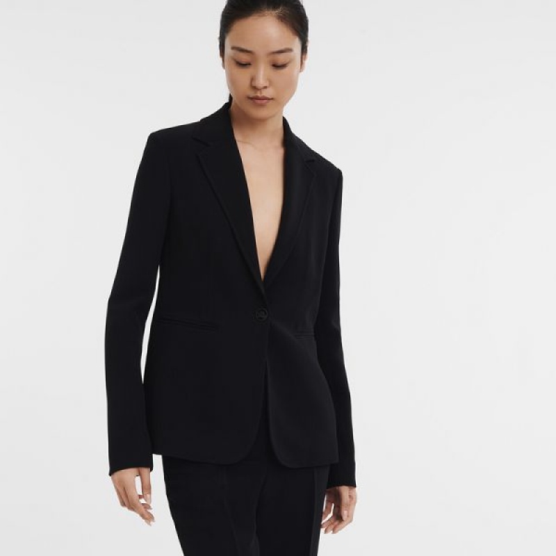 Black Longchamp Crepe Women's Jackets | 94685-LMCQ