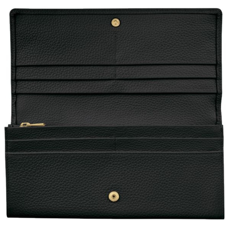 Black Longchamp Le Foulonne Continental Women's Wallets | 72801-DHUP