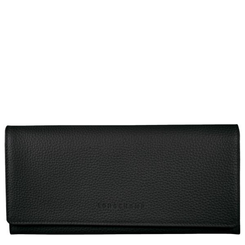 Black Longchamp Le Foulonne Continental Women's Wallets | 72801-DHUP