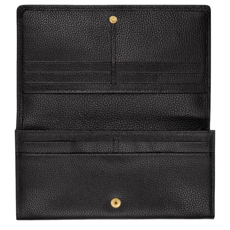 Black Longchamp Le Foulonne Continental Women's Wallets | 29478-OWTQ