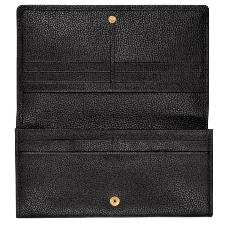 Black Longchamp Le Foulonne Continental Women's Wallets | 29478-OWTQ