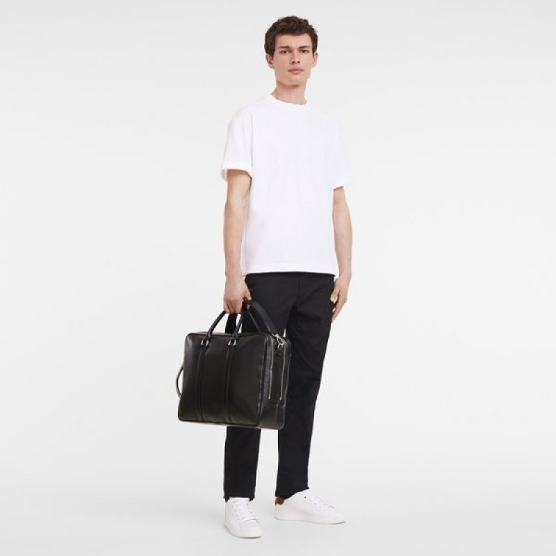 Black Longchamp Le Foulonne L Men's Briefcase | 47192-ADMR