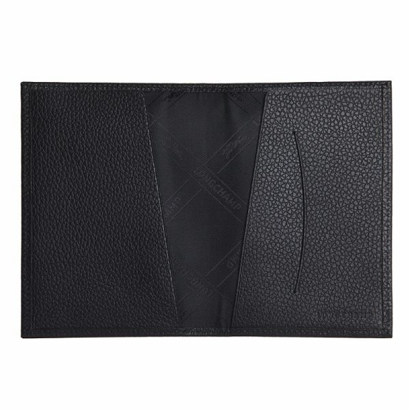 Black Longchamp Le Foulonne Men's Passport Holder | 05361-TEFK