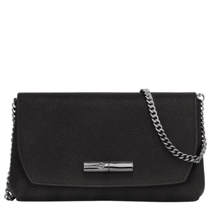 Black Longchamp Roseau Clutch Women\'s Crossbody Bags | 81276-XMNH