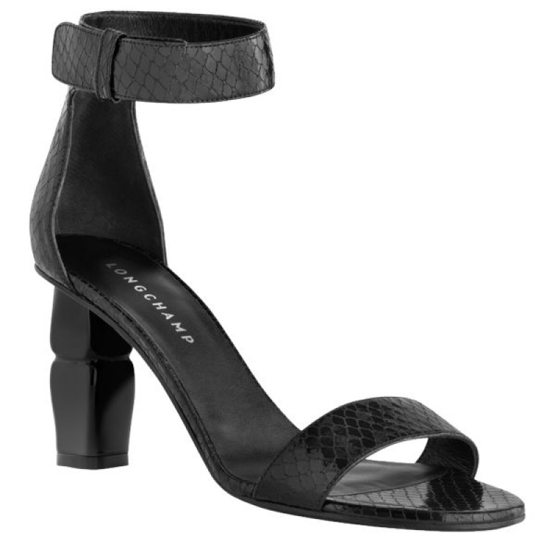 Black Longchamp Roseau High Heel Sandals Women's Sandals | 03876-ASUN