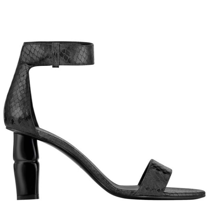 Black Longchamp Roseau High Heel Sandals Women's Sandals | 03876-ASUN