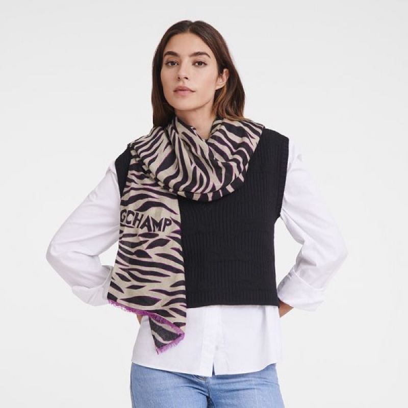 Black / Brown Longchamp Tiger Women's Scarf | 18370-VYCD