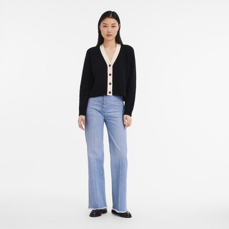 Black / White Longchamp Knit Women's Cardigan | 35810-ZDAF