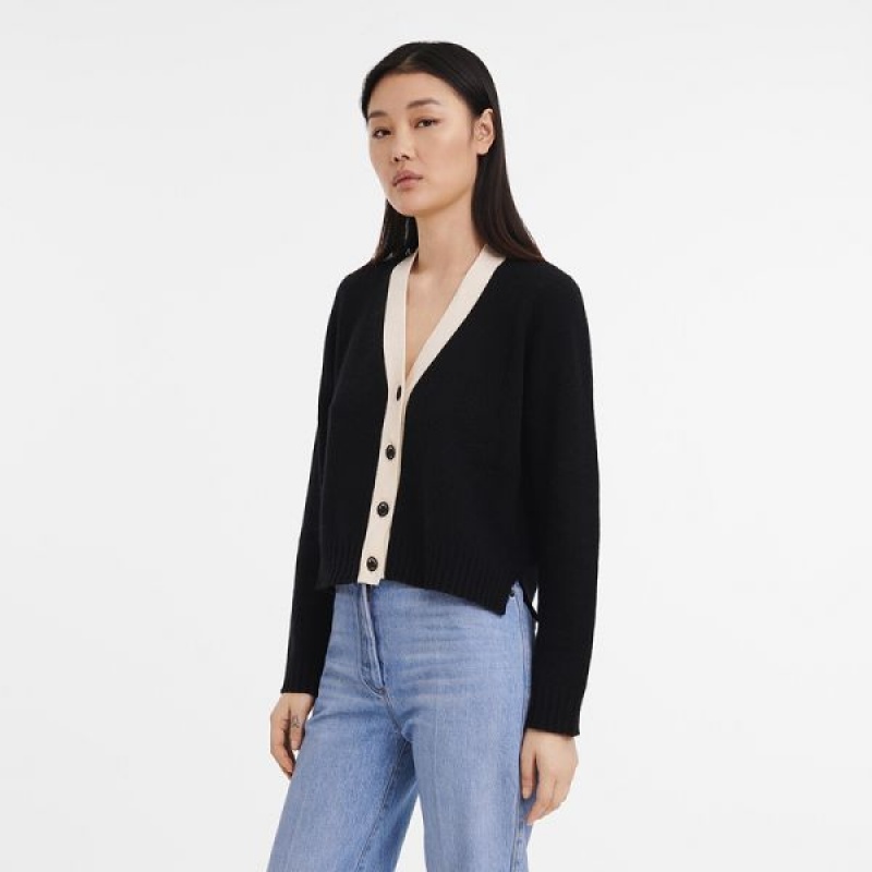 Black / White Longchamp Knit Women's Cardigan | 35810-ZDAF