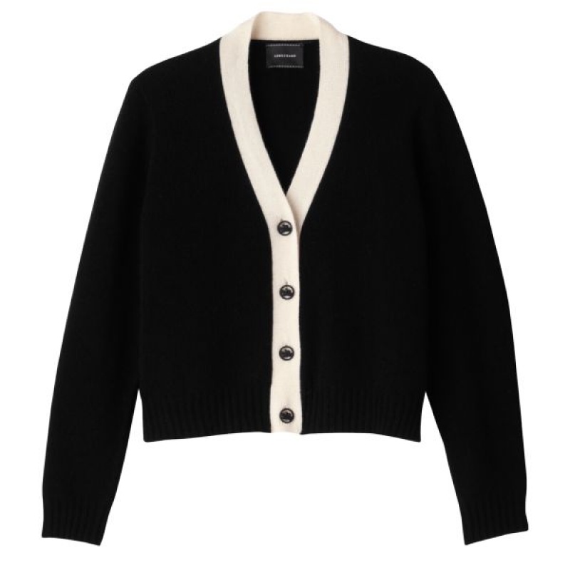 Black / White Longchamp Knit Women's Cardigan | 35810-ZDAF