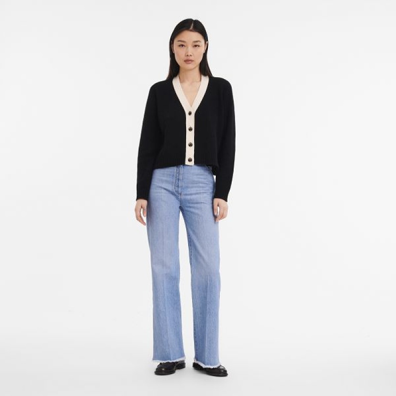 Black / White Longchamp Knit Women's Cardigan | 35810-ZDAF