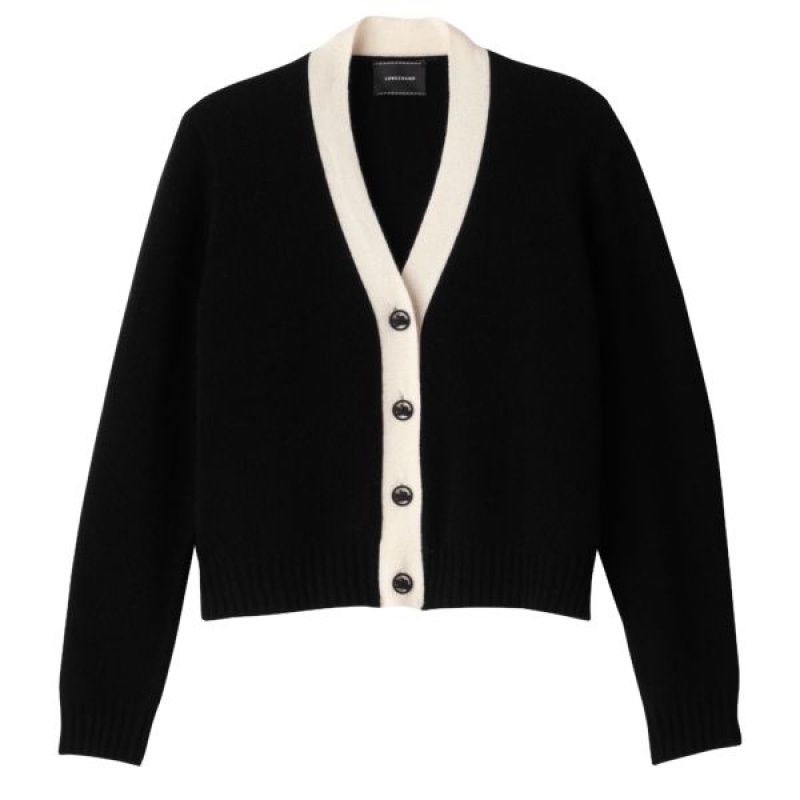 Black / White Longchamp Knit Women\'s Cardigan | 35810-ZDAF