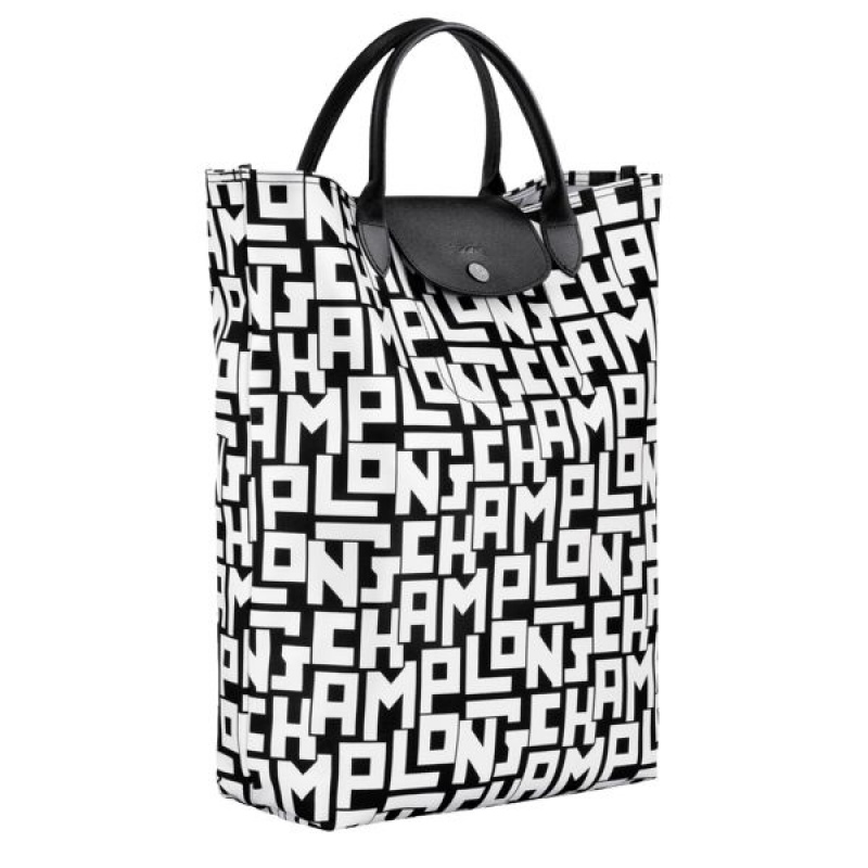 Black / White Longchamp Le Pliage Lgp M Men's Tote Bags | 91340-OYQE