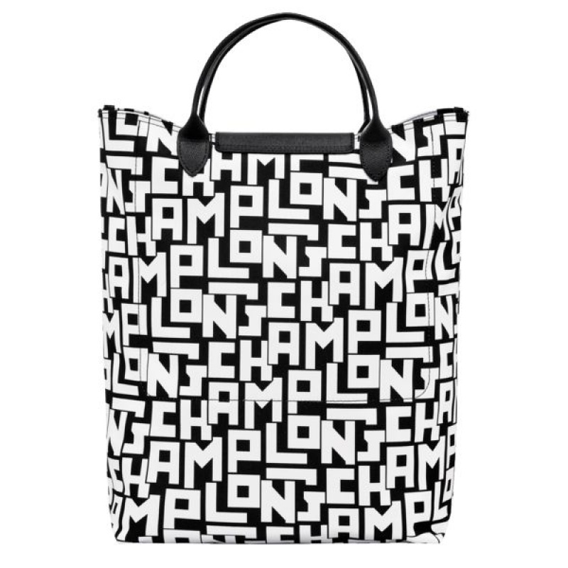 Black / White Longchamp Le Pliage Lgp M Men's Tote Bags | 91340-OYQE