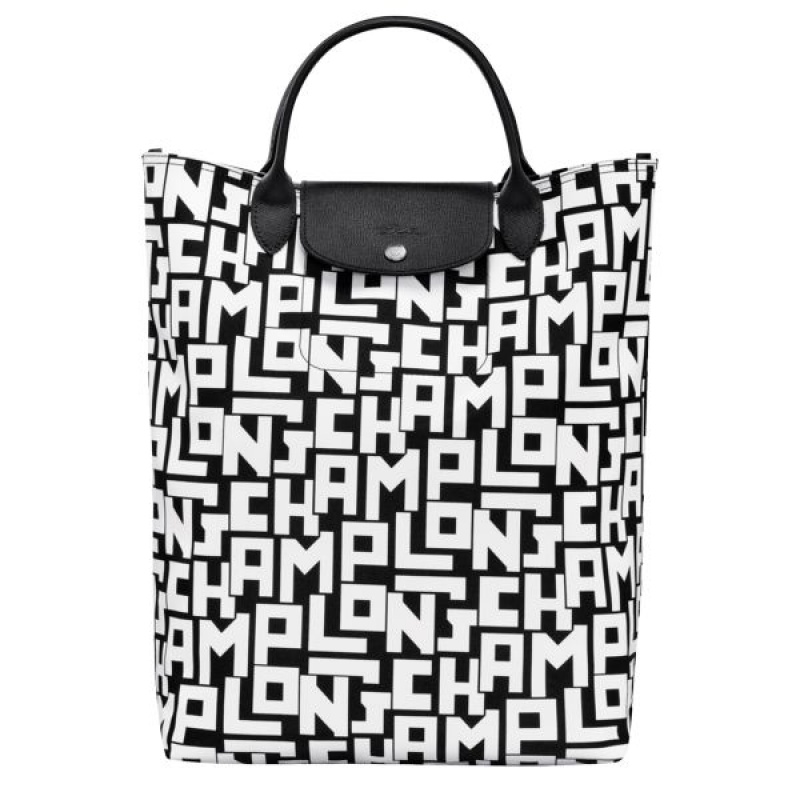 Black / White Longchamp Le Pliage Lgp M Men's Tote Bags | 91340-OYQE