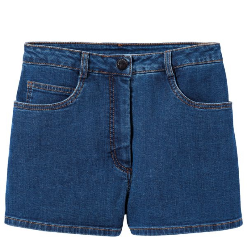 Blue Longchamp Denim Women\'s Shorts | 68901-YZQB