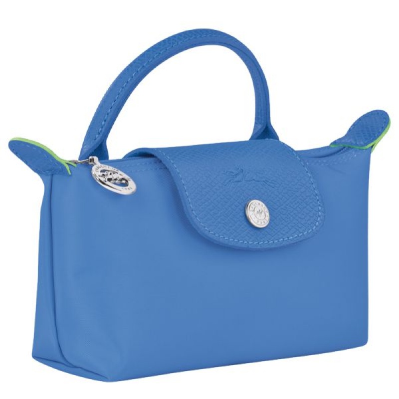 Blue Longchamp Le Pliage With Handle Men's Pouches | 58072-UVWD