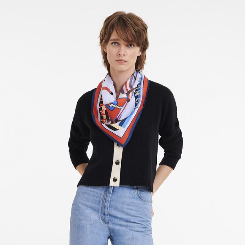 Blue Longchamp Paddock Silk 70 Women's Scarf | 90823-URFS