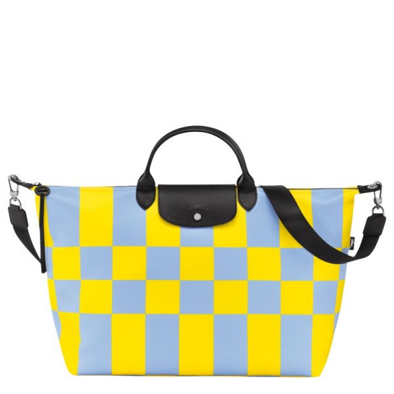 Blue / Yellow Longchamp Le Pliage Collection S Men's Travel Bags | 98372-AYCJ