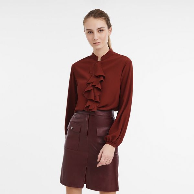 Brown Longchamp Crepe Women's Blouse | 35768-VQCI