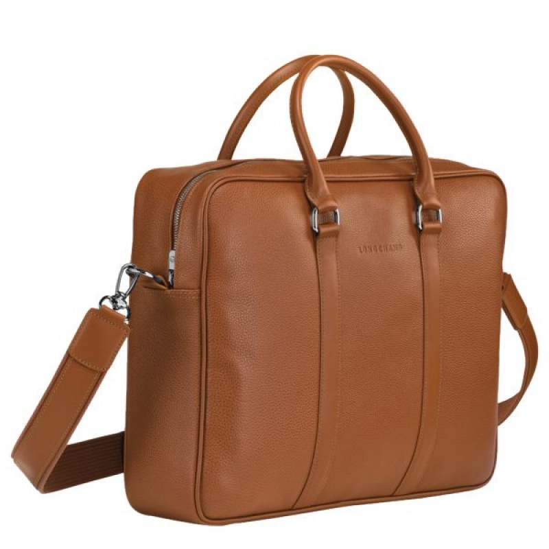 Brown Longchamp Le Foulonne M Men's Briefcase | 72914-DYMS