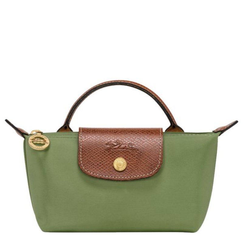 Brown / Green Longchamp Le Pliage Original With Handle Women\'s Pouches | 35604-BYWL