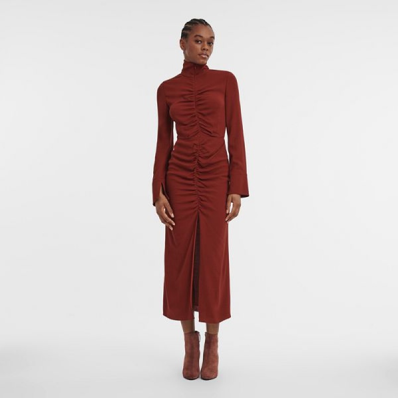 Burgundy Longchamp Crepe Women's Dress | 10364-ZFWB