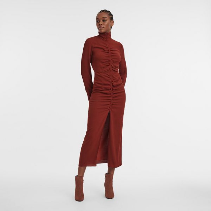 Burgundy Longchamp Crepe Women's Dress | 10364-ZFWB