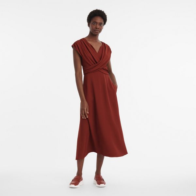 Burgundy Longchamp Crepe Women's Dress | 54067-LDUF