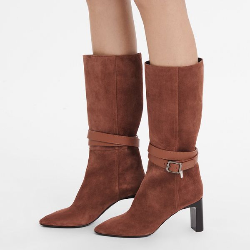 Burgundy Longchamp Roseau Heeled Women's Boots | 20978-BEYK