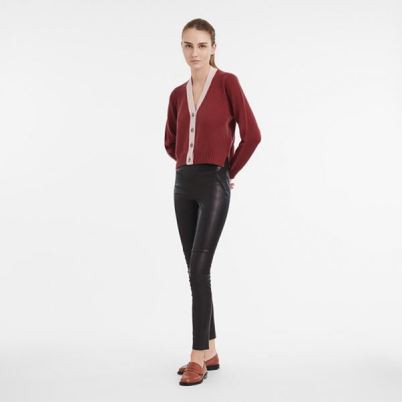 Burgundy / Beige Longchamp Knit Women's Cardigan | 07629-EYLC