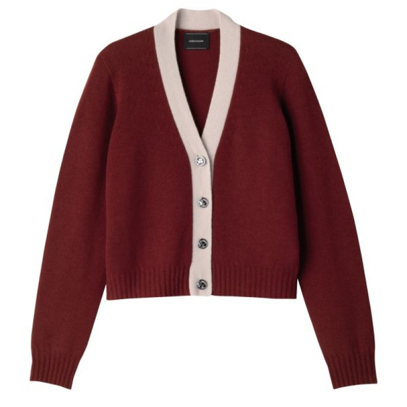 Burgundy / Beige Longchamp Knit Women's Cardigan | 07629-EYLC