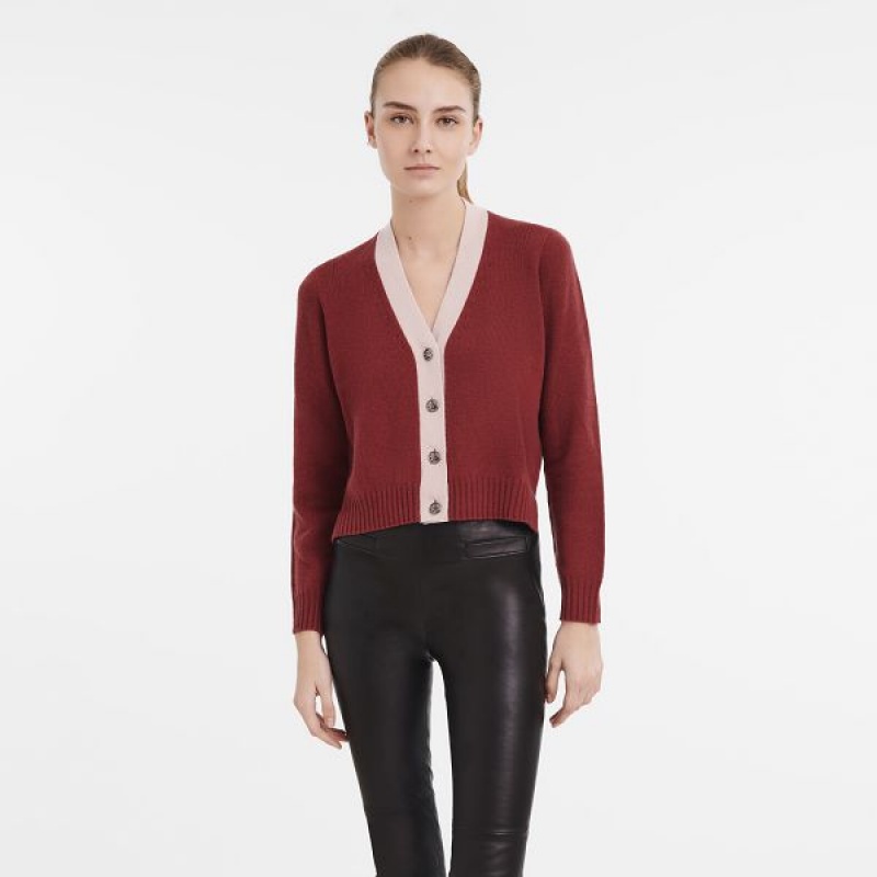 Burgundy / Beige Longchamp Knit Women's Cardigan | 07629-EYLC