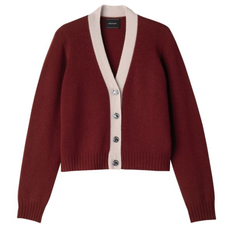 Burgundy / Beige Longchamp Knit Women\'s Cardigan | 07629-EYLC