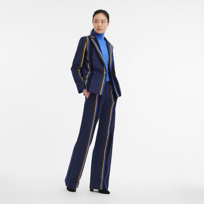 Deep Blue Longchamp Gabardine Women's Trousers | 12473-QXYG