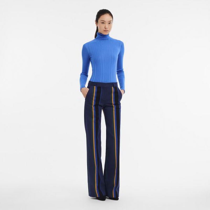 Deep Blue Longchamp Gabardine Women's Trousers | 12473-QXYG