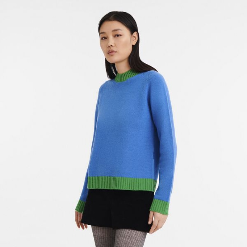 Deep Blue Longchamp Knit Women's Sweaters | 04371-MXEL