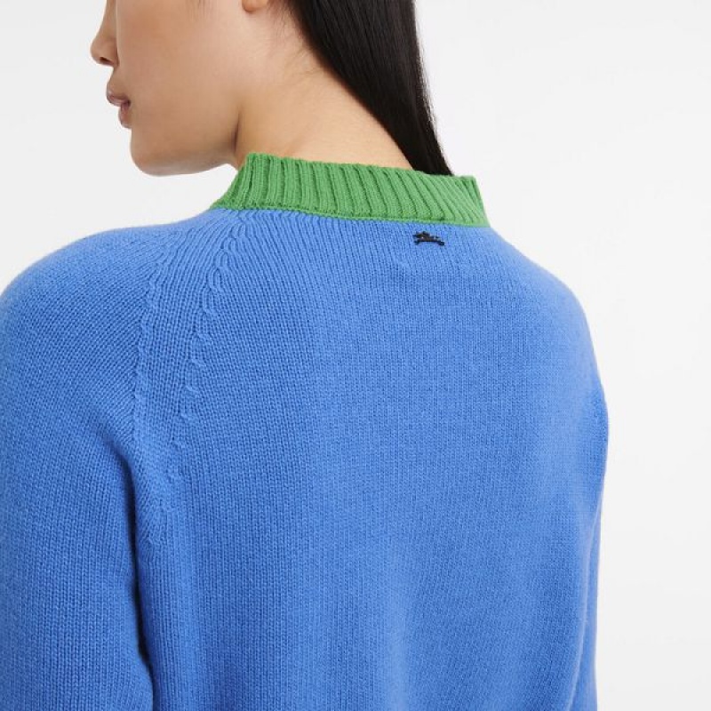 Deep Blue Longchamp Knit Women's Sweaters | 04371-MXEL